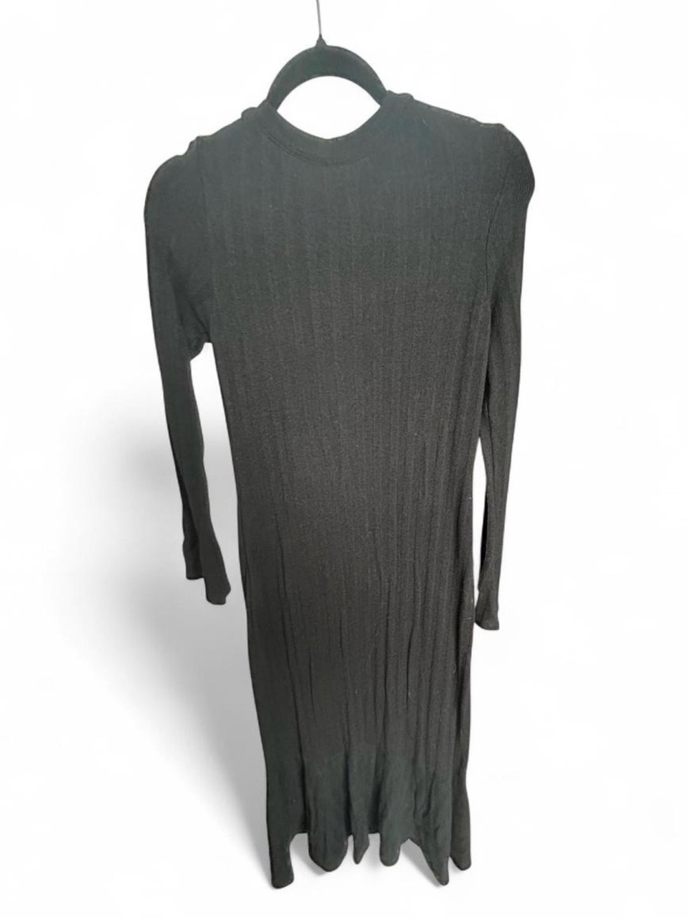 Black Ribbed Button-Front Long Cardigan - Picture 3 of 7